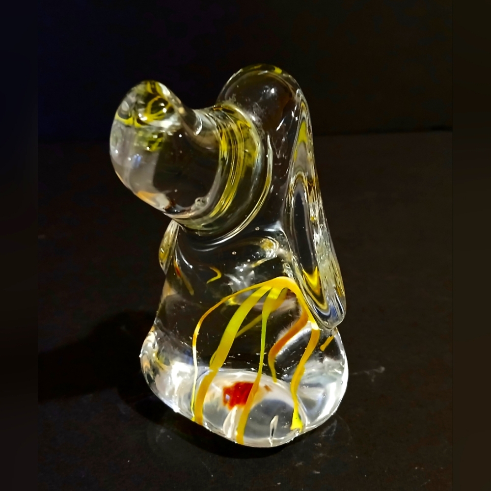 Artistic Clear And Yellow Glass Dog Figurine